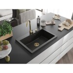 MEXEN/S - Elix granitový dřez 1-miska 700 x 500 mm, černá/zlatá metalik, sifon zlatá 6526701005-75-G
