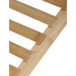 Botník / taburet, police, masiv bambus, přírodní odstín, šedá látka