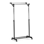 Stojan na šaty s výklopným ramenem, černá barva, kov / plast, chrom