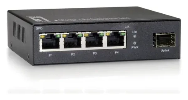 LevelOne Switch 4x GbE/1x SFP / Switch / Unmanaged / 4x Gigabit Ethernet / 1x SFP uplink / nástěnná montáž (GEU-0521)