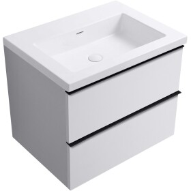 CERANO - Koupelnová skříňka Velora - bílá matná, úchytka černá + umyvadlo z lit. mramoru Ovo - bílá lesklá - 70,5x58x46,5 CER-979985
