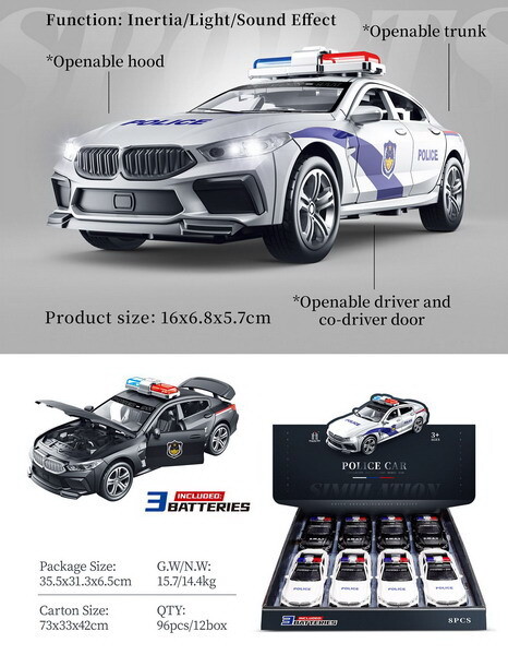 Auto policejní na setrvačník s efekty 15 cm
