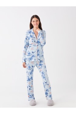 LC Waikiki Women's Shirt Collar Floral Long Sleeve Pajamas Set