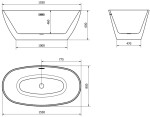 MEXEN - ERIS volně stojící vana 155x80 cm, bílá bez krytky přepadu a zátky 53441558000-SS