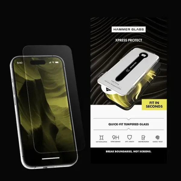 Hammer Glass Xpress Protect / Ochranné sklo na displej / Apple iPhone 17 Pro / 9H / s instalačním rámečkem (GP_000073)