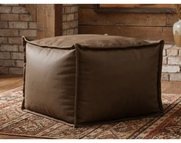 Čtvercový taburet Stockholm 70x70 cm, hnědá látka ve vintage optice kůže