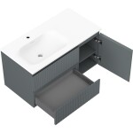 MEXEN/S - Rivel koupelnová skříňka 90 cm s umyvadlem Vela levá, 2S, 1D, reliéf, grafit mat/bílá mat 91A23-09047-3-BBFFF66-W23L01