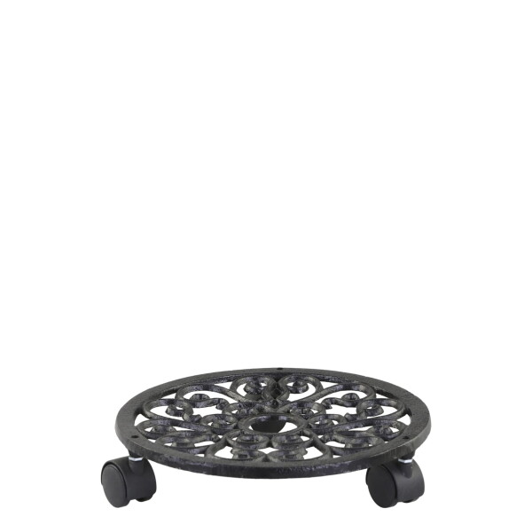 Chic Antique Pojízdný podstavec na rostliny Ø 29 cm, černá barva, litina