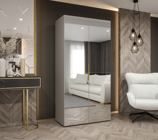 Šatní skříň Abi Marbella 3 Rozměry: 100 cm, Pásky / úchyty: Zlatý, Barva korpusu + barva dveří: Kašmír + zrcadlo