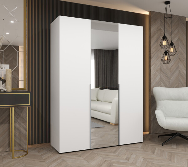Šatní skříň Abi Alicante 2 Rozměry: 150 cm, Pásky / úchyty: Stříbrné, Barva korpusu + barva dveří: Bílá + Bílá