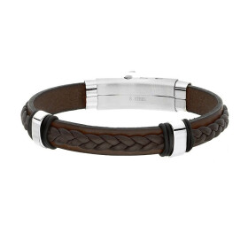 Pánský náramek Luis z pravé kůže a chirurgické oceli, Hnědá 20,5 cm - 21,5 cm (nastavitelná)