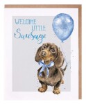 Přání k narození dítěte Wrendale Designs Little Sausage - Jezevčík v modré