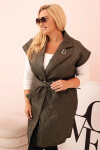 Dámská vesta Plus Size prošívaná s páskem a límcem khaki UNI