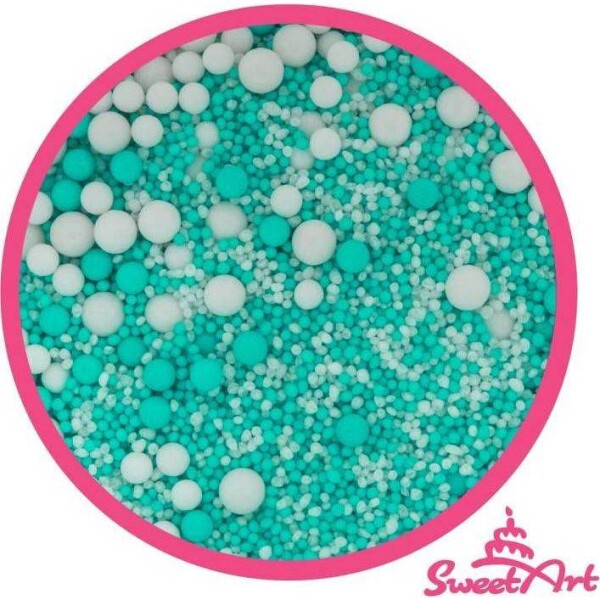 SweetArt cukrové zdobení Turquoise White sprinkle mix (80