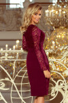 Elegantní tužkové šaty v bordó barvě s krajkou model 6347583 XL - numoco