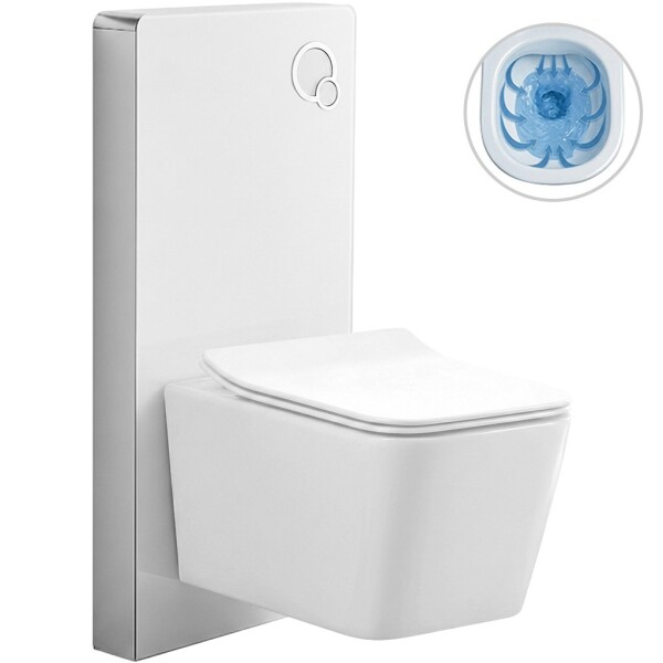 CERANO Kompletní WC set Modul/Forte - bílá lesklá - integrované WC tlačítko - pneumatický modul - 51x36 cm