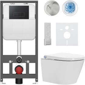 CERANO Závěsné WC s bidetem Basic/Cronus Premium - bílá lesklá - WC tlačítko Modulo/Černá - závěsné - předstěnová instalace - 59,3x38,4 cm