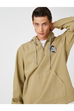 Koton Embroidered Skull Hooded Sweatshirt with Pocket Detail Cotton.