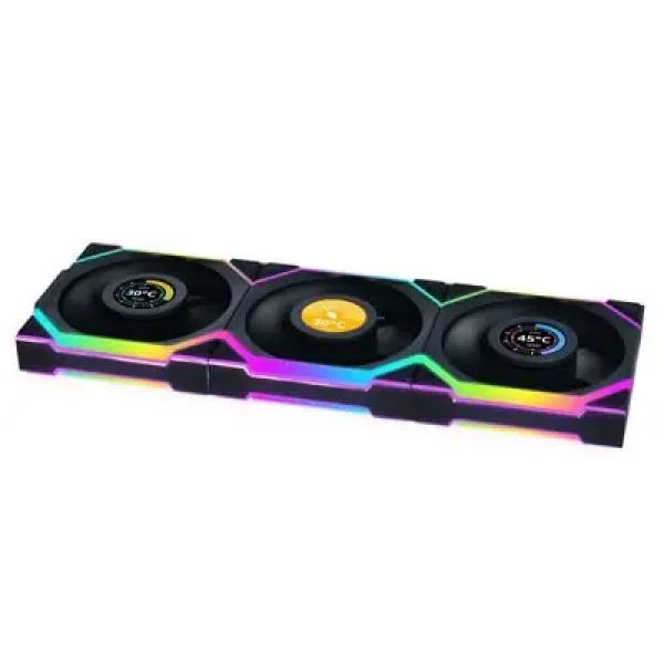 Lian Li UNI FAN SL Wireless LCD 3pack včetně ovladače Černý / ARGB / Obrácená čepel / 120mm / 1900rpm / 31dBA / 51.4 CFM (12RSLLCD1W3B)