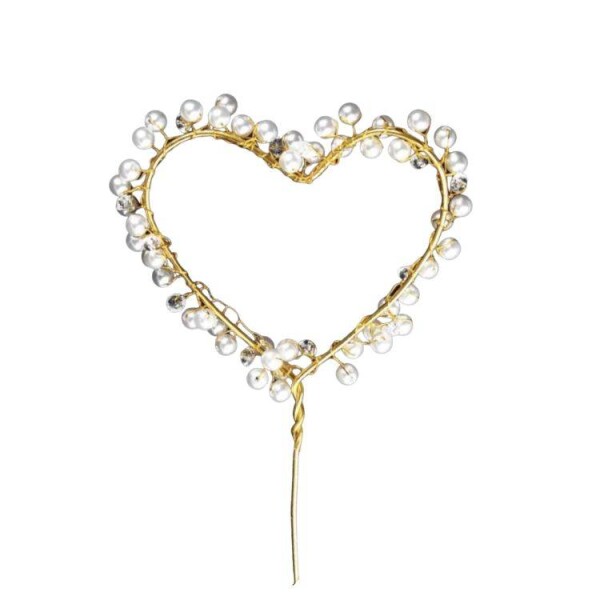 Dortisimo Zápich do dortu zlatý Srdce s bílými perlami