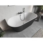 MEXEN/S - Oris volně stojící vana nástěnná reliéf 150 x 75, bílá/šedá, sifon a přepad grafit metal 52871507562-95