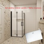 H K - Sprchový kout MELODY BLACK LINE R907, 90x70 se zalamovacími dveřmi včetně sprchové vaničky z litého mramoru MBLINER907/THOR-9070