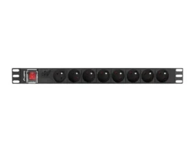 Lanberg PDU do racku černá / Zásuvková lišta do racku / 1U / 19" / 8x zásuvka typu E (FR) / 16 A / 2 m (PDU-08E-0200-BK)