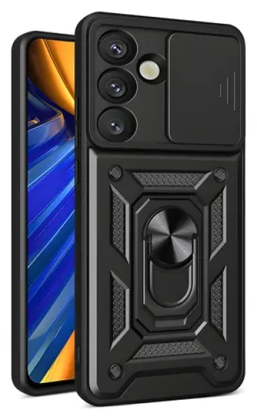 Hurtel Hybrid Armor Camshield černá / Ochranný kryt pro Oppo F29 5G / kryt fotoaparátu / stojánek