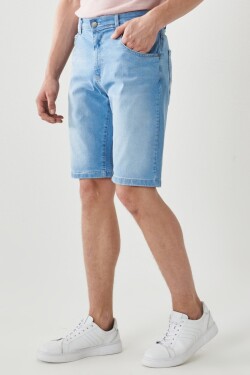 AC&Co Altınyıldız Classics Men's Ice Blue Comfort Fit Relaxed Fit 5-Pocket Flexible Denim Jeans Shorts