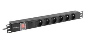Lanberg PDU černá / Zásuvková lišta do racku / 19" 1U / 6x zásuvka PL / 16 A / 2 m (PDU-06E-0200-BK)