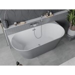 MEXEN/S - Oval Slim volně stojící vana nástěnná 170 x 80, bílá/šedá, sifon a přepad chrom 52661708062-01