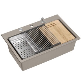 Quadron - Granitový dřez MARC 110 WORKSTATION Beige Zlatá zátka ZLE-09046