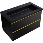 CERANO - Koupelnová skříňka Velora - černá matná, úchytka zlatá + umyvadlo z lit. mramoru Ovo - černá matná - 80,5x58x46,5 CER-979967