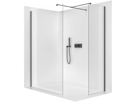 CERANO Sprchová zástěna Walk-in Onyx T L/P - 8 mm - hranatá vzpěra - černá matná, transparentní sklo - 100x50x200 cm