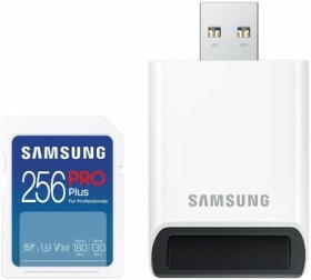 SAMSUNG SDXC PRO Plus 256GB + USB adaptér / UHS-1 / Class 10 / U3 / Čtení: 180MBps / Zápis: 130MBps (MB-SD256SB/WW)
