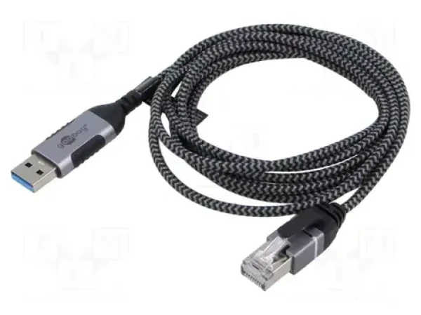 Goobay USB-A - RJ-45 černá/šedá / Síťový adaptér / USB 3.2 Gen1 / 1 Gbit/s / 2 m (74395)