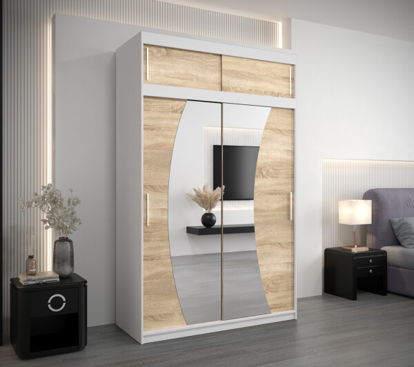 Šatní skříň Abi W0 s nástavcem Barva korpusu: Bílá, Rozměry: 150 cm, Dveře: Dub sonoma