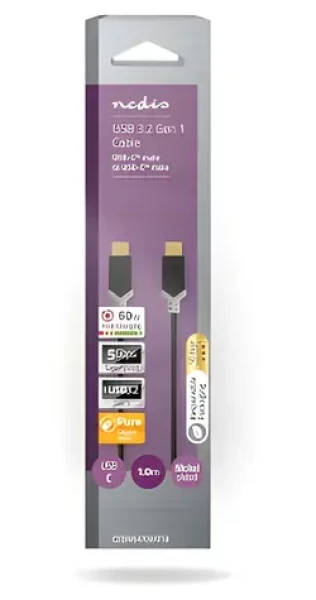 Nedis antracitová / Kabel USB-C (M) - USB-C (M) / 60 W / 4K 60Hz / 5 Gbps / 1 m (CCBW64700AT10)