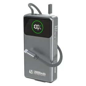 Dudao K31 Pro 20000mAh šedá / Powerbanka / s vestavěným USB-C kabelem / 45W