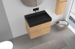 CERANO - Koupelnová skříňka Velora - dub medový, úchytka zlatá + umyvadlo z lit. mramoru Vita - černá matná - 70x63x46,5 CER-8050BD84056
