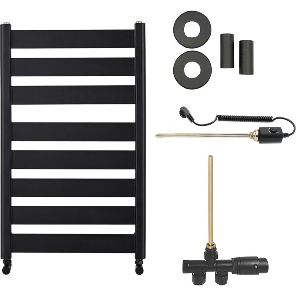 CERANO Koupelnový radiátorový set Marco - kombinované vytápění, termo tyč - boční jednobodové připojení - 600W - černá matná - 920x550 mm