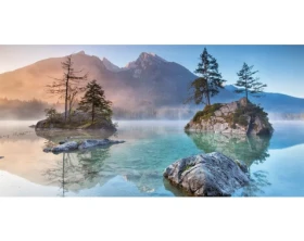 Obraz na plátně Alpský klid u jezera, 100x50 cm