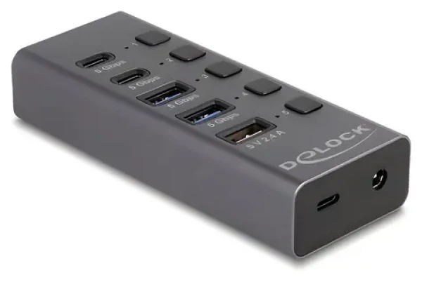 DeLock USB Hub 5 Gbps šedá / USB hub / 2× USB-A + 2× USB-C / host USB-C (64248)