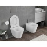 MEXEN/S - Rico Závěsná WC mísa Rimless Tornado včetně sedátka s slow slim, duroplast, bílá lesk 30720500T