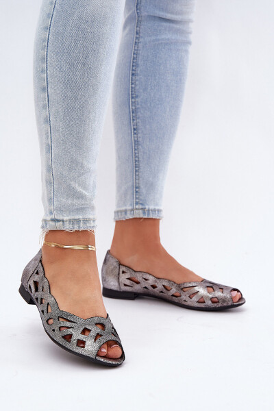 Vzorované baleríny s odkrytými prsty stříbrné Calgis 36