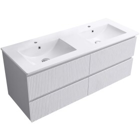 CERANO - Koupelnová skříňka Carole + keramické dvojumyvadlo Todo - bílá matná rýhovaná - 121x50x46,5 CER-104519