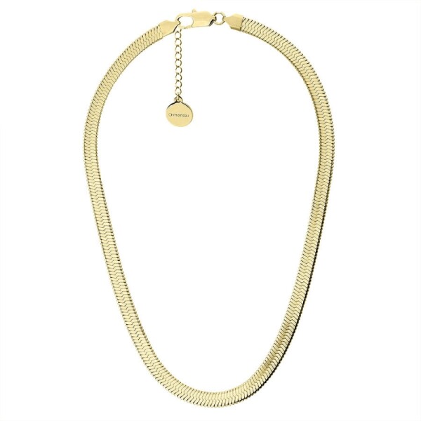 Ocelový náhrdelník Monica Gold 6.5 mm plochý had, chirurgická ocel, Zlatá 43 cm + 5 cm (prodloužení)