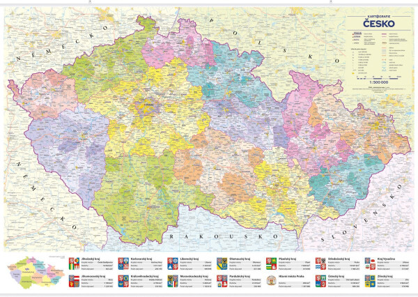 Česko - administrativní mapa nástěnná 1:500 000