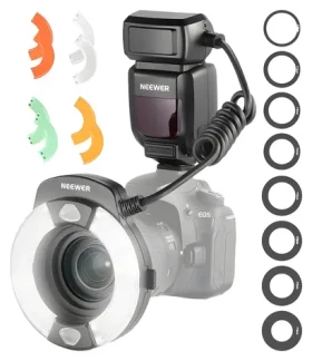 Neewer RF1-C / Kruhový makroblesk / Canon E-TTL / GN15 / adaptéry 49-77 mm (10105692EU)