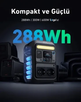 Anker SOLIX C300X šedá / Přenosná elektrárna / 288 Wh / 300 W / USB-C PD 140 W (A1723311)
